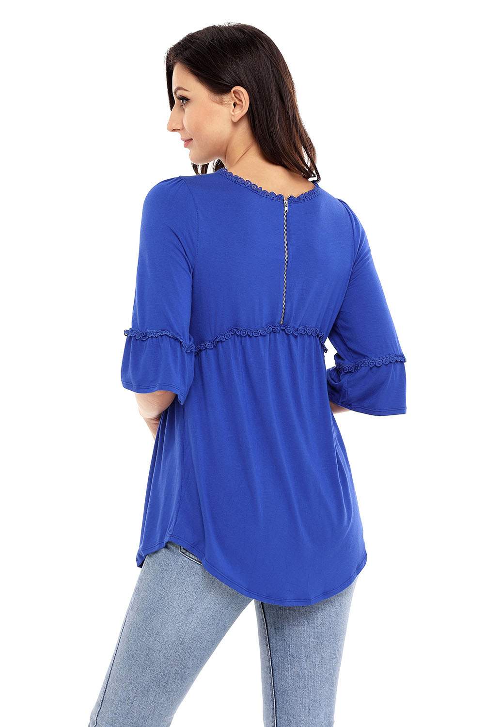 BY250232-5 Blue Babydoll Long Tunic Top